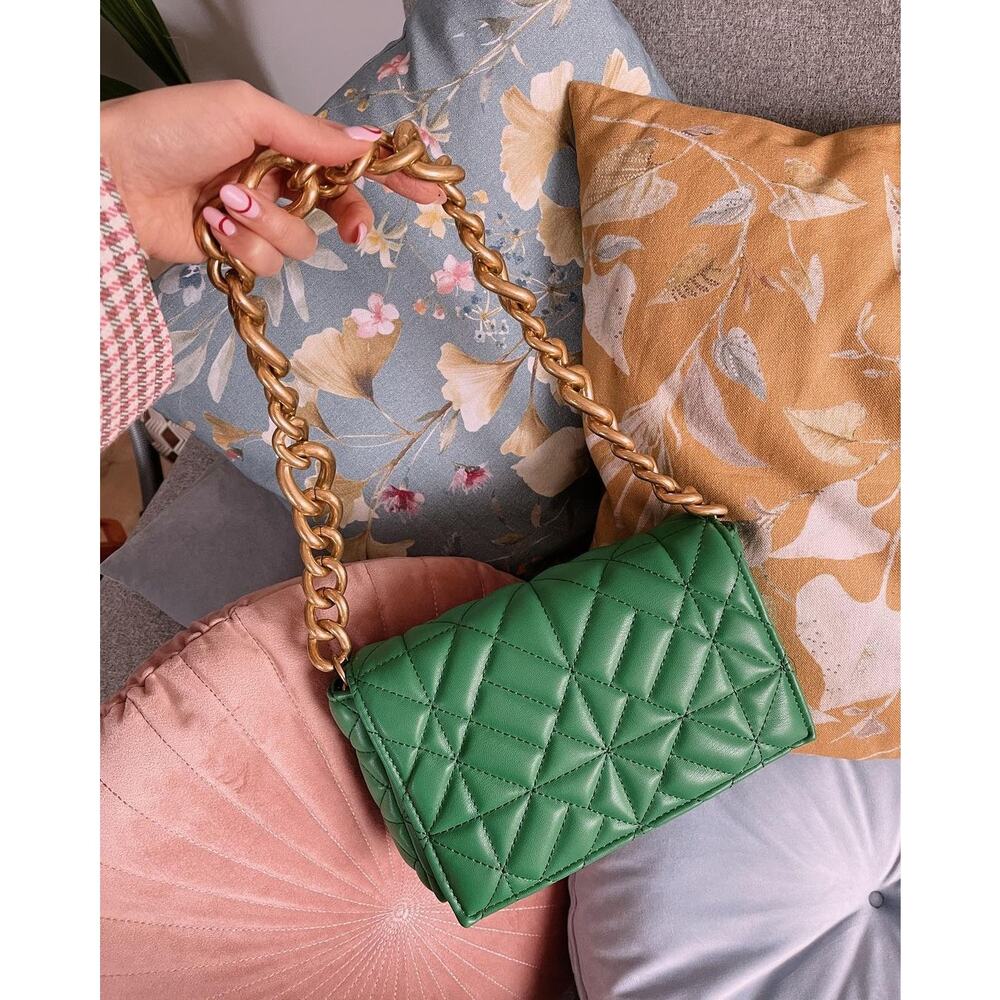 ZARA Green Quilted Chain Shoulder Bag NWT Gold Chain Purse OS - Picture 14 of 16